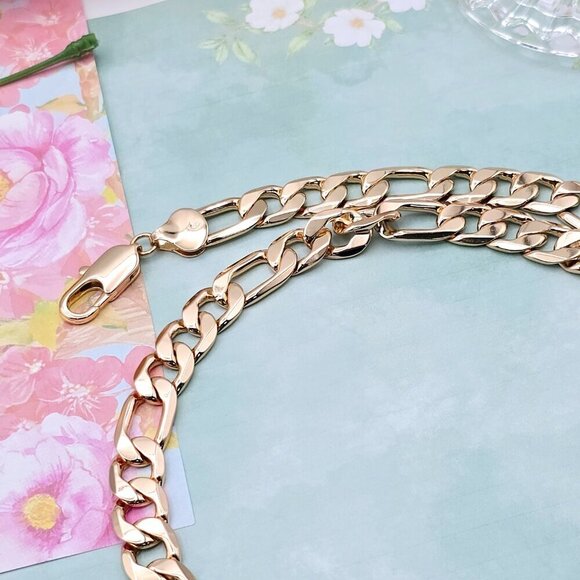 "Thick Rose Gold Figaro Chain Necklace for Men & Women, 24 Inch, XPNL0085 - Picture 11 of 12